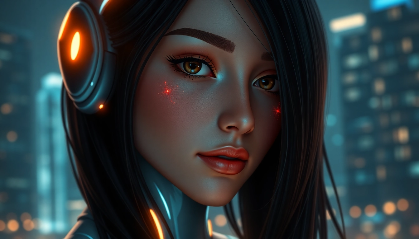 AI girlfriend app showcasing a realistic virtual partner with glowing features and digital environment for immersive NSFW chat in 2025