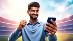 Showcase of Mahadev Cricket ID on a smartphone screen during a live cricket match, highlighting easy betting access for users.